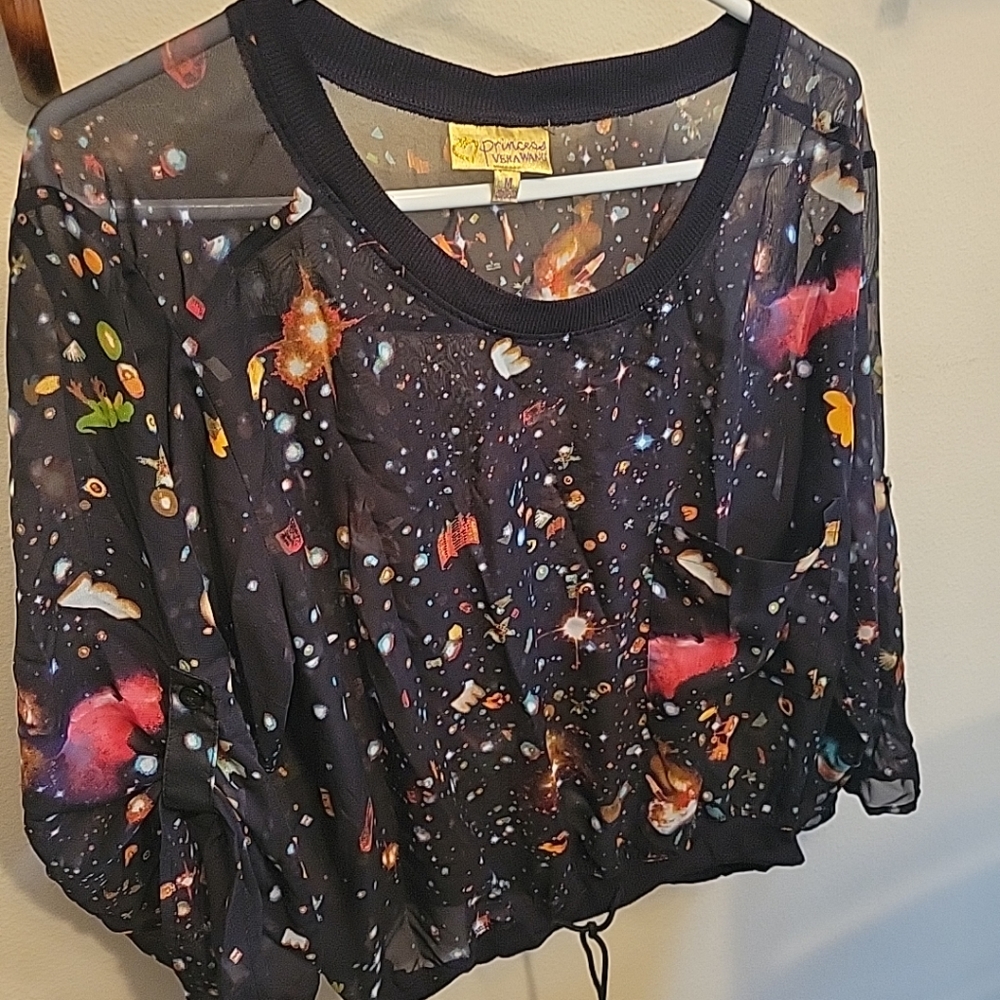Princess Vera Wang Top Women M Multicolor Cropped Sheer Galaxy